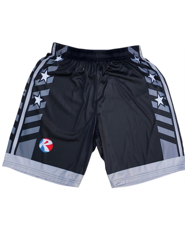 Custom reversible basketball shorts with sublimated team colors both sides