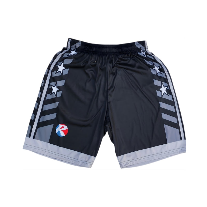 Custom reversible basketball shorts with sublimated team colors both sides