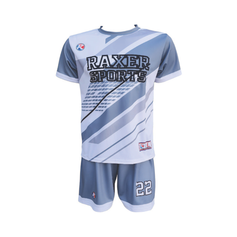 Custom sublimated soccer player uniform with team colors, logo, and number