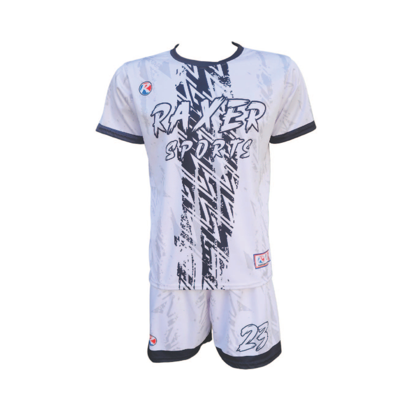 Custom sublimated soccer player uniform with team colors, logo, and number
