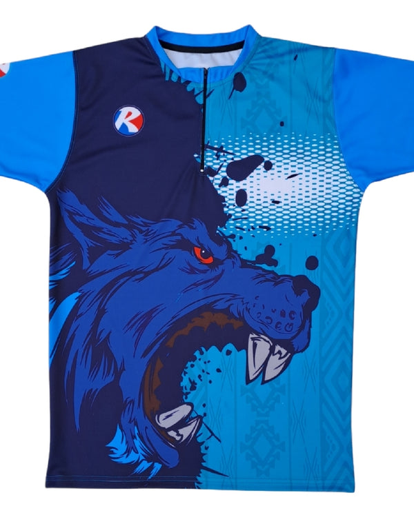 Custom sublimated zipper baseball jersey with team colors and player name