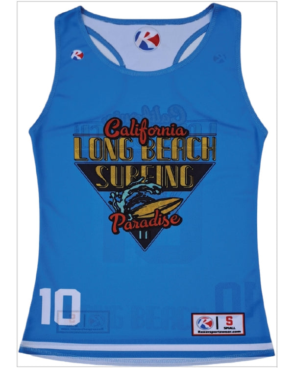 Women's reversible single ply racer back lacrosse pinnie with custom sublimation