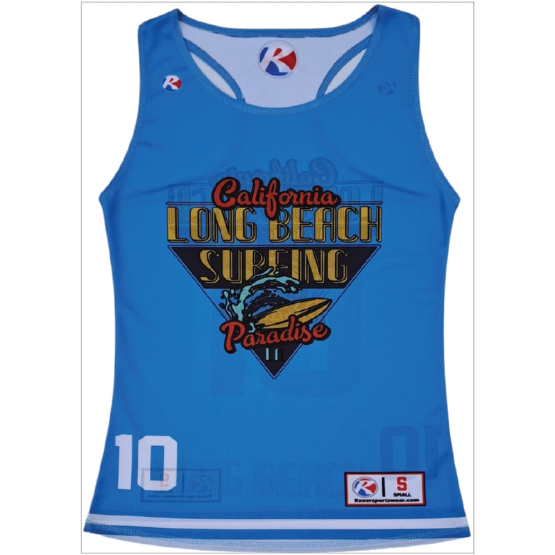Women's reversible single ply racer back lacrosse pinnie with custom sublimation