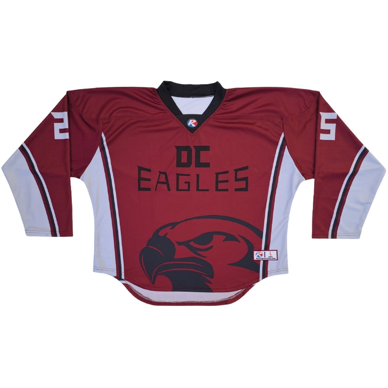Custom sublimated box lacrosse jersey with team colors and full-color design
